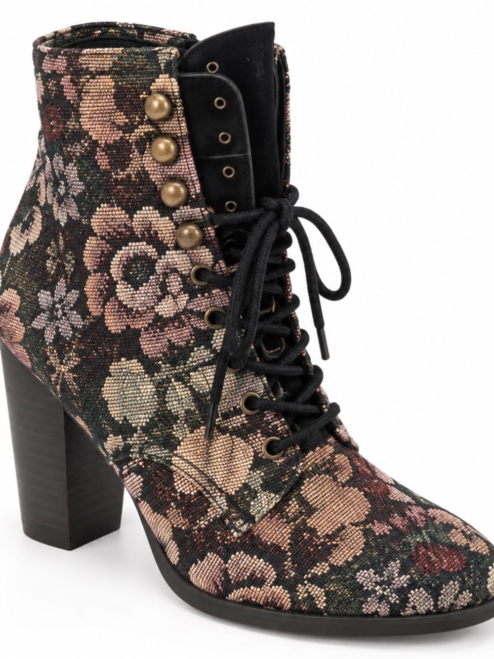 Floral Tapestry Lace-Up Ankle Boots - 7.5 Multi Jeffrey Campbell Anthropologie